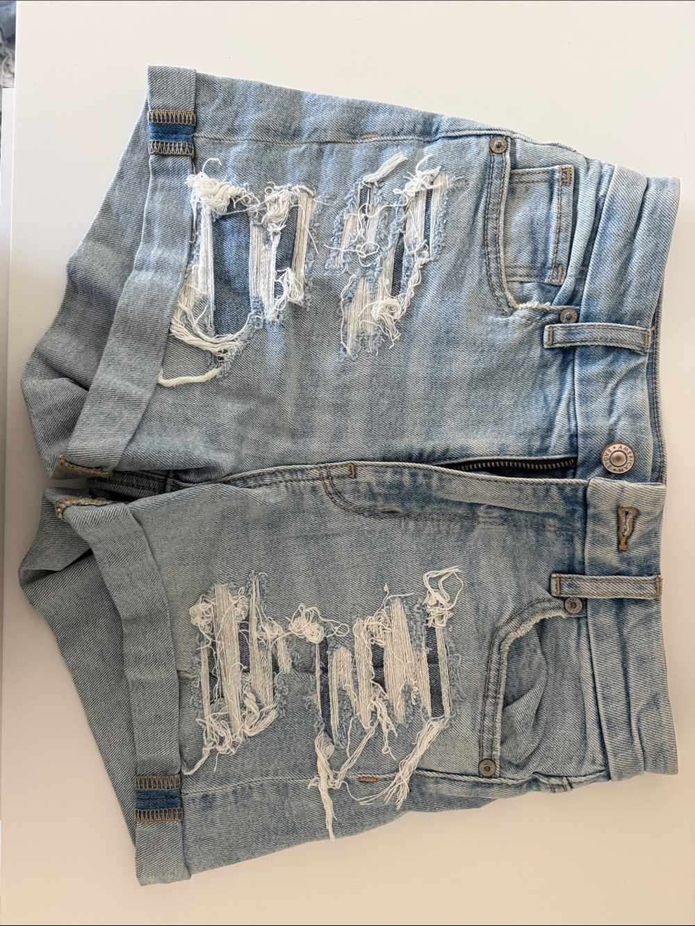 AE Light Blue Distressed Women's Denim Shorts